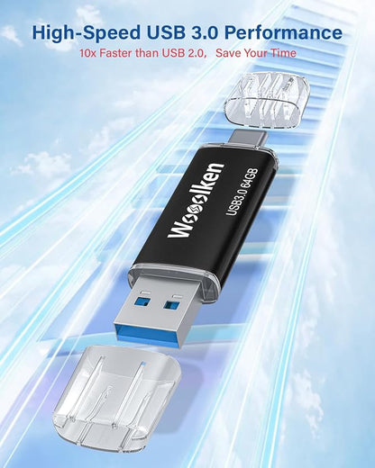 USB C Flash Drive 64GB 5 Pack, Wooolken USB 3.0 Dual Drive Type-C Thumb Drive OTG Compatible with iPhone 16/15, Android Smartphone/Tablets/Computers
