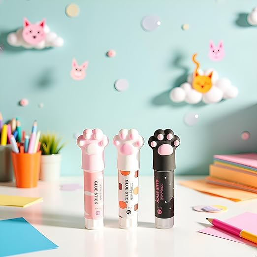 3Pcs Random Color Cat Claw Cute Glue Stick Kawaii Stationery Binding Tool School Office Supplies One Piece Art Glues and Pastes