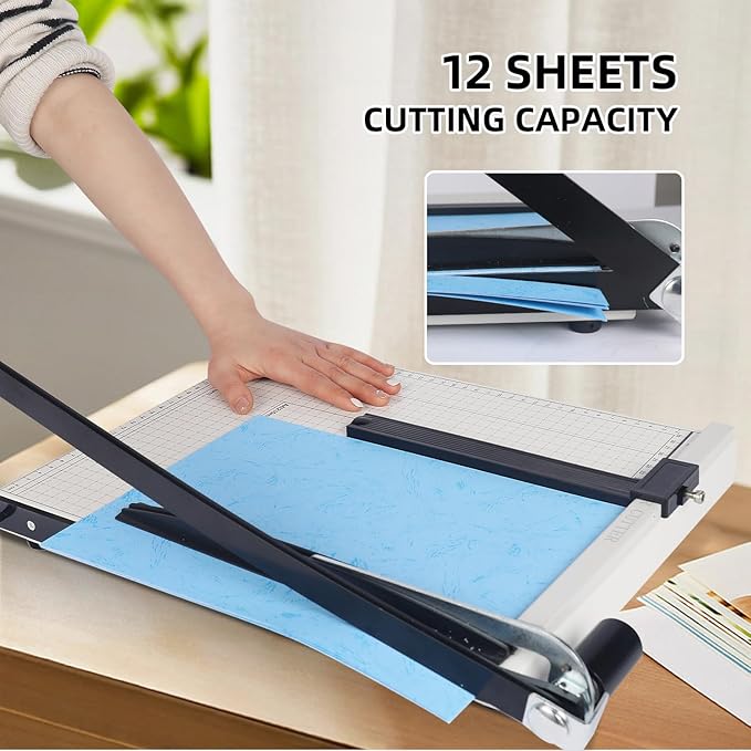 B4 Paper Cutter Paper Slicer with Safety Guard and Blade Lock Paper Trimmer Guillotine Heavy Duty Metal Base 15" Cutting Length Guillotine Paper Cutter for Office Home School(White)