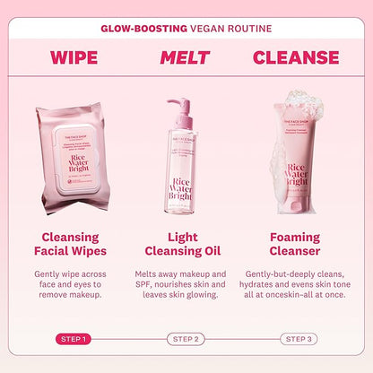 The Face Shop Rice Water Bright Makeup Remover Wipes for Face with Rice Extract, Brightening, Moisturizing, Infused with Cleansing Milk, Vegan Disposable Cleansing Facial Wipes, Korean Skin Care