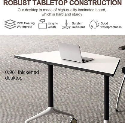 Conference Room Table, Folding Conference Table with Flip-Top Design, Mobile Seminars Dynamic Meetings Training Tables for Offices, Classrooms, and Meeting Room (4, 1915-T, 55.1)