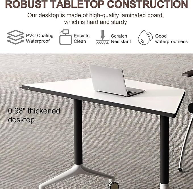 Conference Room Table, Folding Conference Table with Flip-Top Design, Mobile Seminars Dynamic Meetings Training Tables for Offices, Classrooms, and Meeting Room (8, 1915-T, 47.2)