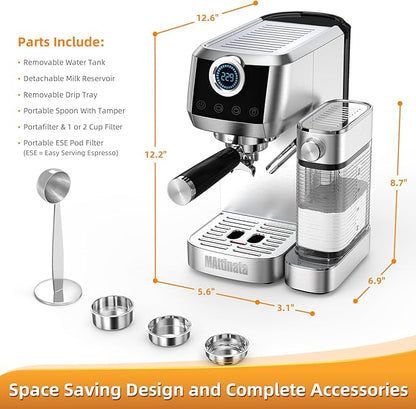 MAttinata Cappuccino Coffee Machine, Espresso Machine Touchscreen Control with Auto Milk Frother, Stainless Steel Espresso Maker 20 Bar, Latte Coffee Maker with for Home, Office with Timer