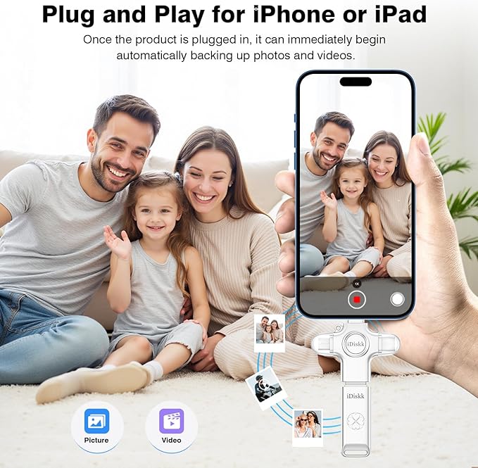 iDiskk USB 3.0 Flash Drive 128GB for iPhone,External Memory Photo Keeper Storage Stick for Picture/Video/Data Saver,Backup for iPad Android, Mac & PC