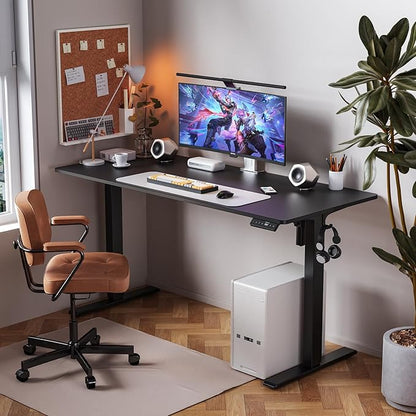 55x24 Inches Height Adjustable Electric Standing Desk with 2 Hooks for Home Office, Ergonomic Sit Stand up Desk with Splice Board, Black