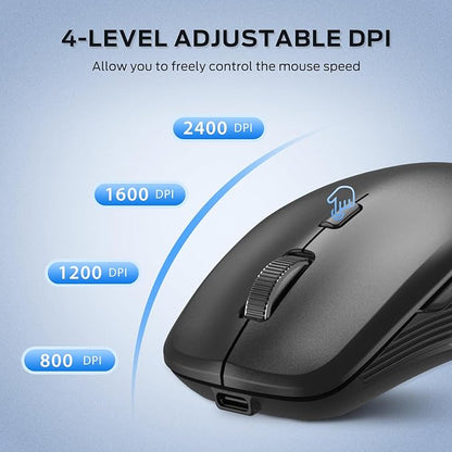 iClever Wireless Bluetooth Mouse, Dual Mode(Bluetooth+USB), Rechargeable Mouse, Multi-Devices for Small Sized Hands with 4 Adjustable DPI, Silent Clicks for Laptop, iPad, MacBook, Tablet, PC