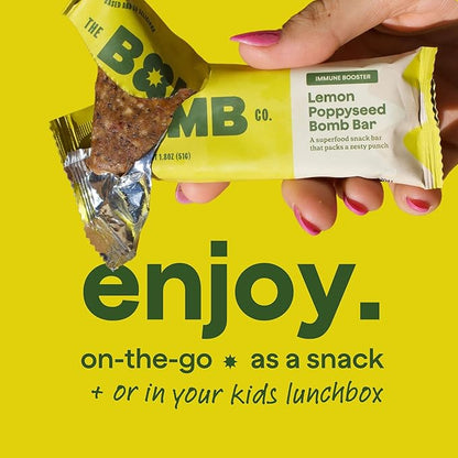 The Bomb Co. Blender Bomb Bar, Lemon Poppyseed, Superfood Snack Bar for the Body’s Natural Defense, Almond Butter, Hemp Seeds, Chia Seeds, Flax Seeds, Lemon Juice Powder, Sea Salt, Aloe Vera, 9 Bars