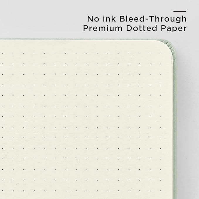 A5 Hardcover Leather Bullet Dotted Journal, 160 Pages 100 gsm Thick Paper, 3 Sheets of Stickers Included- 5.7'' x 8''（Light Green）