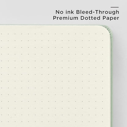 A5 Hardcover Leather Bullet Dotted Journal, 160 Pages 100 gsm Thick Paper, 3 Sheets of Stickers Included- 5.7'' x 8''（Light Green）