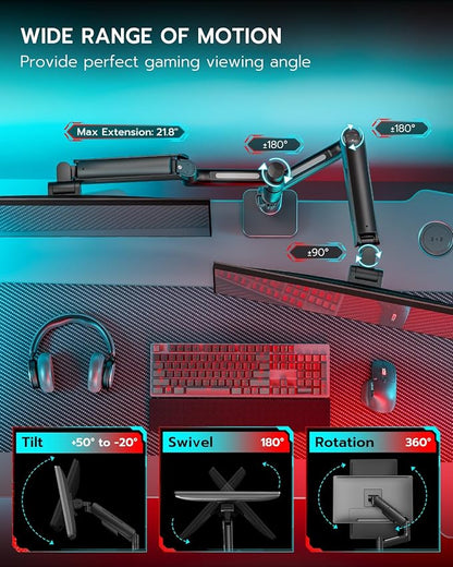 ARES WING Dual Monitor Mount for 17-49 Inch Ultrawide Heavy Duty Curved Screen Stacking, Computer Monitor Arm Desk Mount with USB, Gas Spring Adjustable Vesa Stand, Black