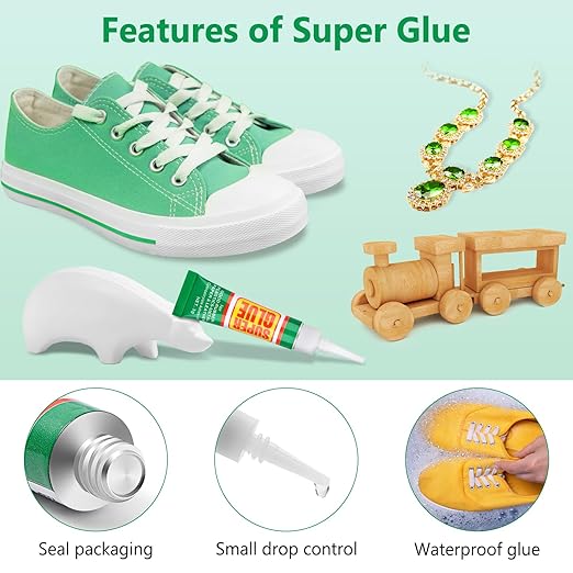 12 x 3g Super Glue Strong Adhesive, Fast Drying SuperGlue Liquid Cyanoacrylate Glue Flexible Precise for Plastic, Crafts, Ceramic, Wood, Metal, Bead Jewelry Making Leather Repairs (Single Use Tube)