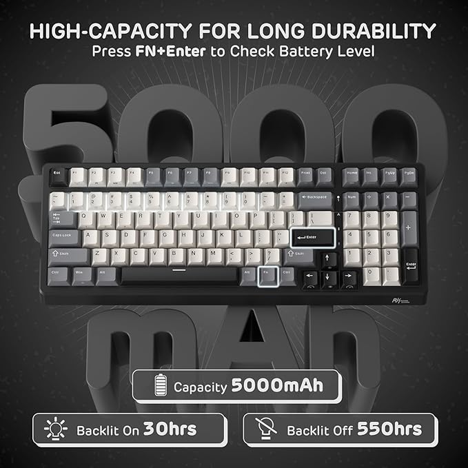 RK ROYAL KLUDGE F99 Wireless Mechanical Keyboard with Numper Pad, Tri-Mode Hot Swappable 95%100 Keys Gaming Keyboard BT/2.4G/USB-C, Pro Software, 5000mAh Battery, Customed Tactile Beige Switches