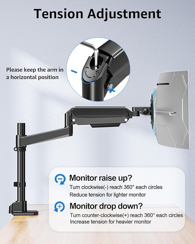MOUNTUP Heavy Duty Monitor Arm Fits 49 45 42 40 39 34 32 Inch Screens, Ultrawide Monitor Arm Holds 4.4-44 lbs, Monitors Stand for Samsung Odyssey G9 and More, Gas Spring Height Adjustable, VESA Mount