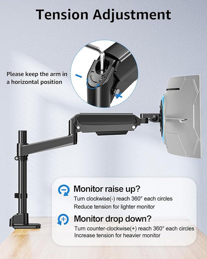 MOUNTUP Heavy Duty Monitor Arm Fits 49 45 42 40 39 34 32 Inch Screens, Ultrawide Monitor Arm Holds 4.4-44 lbs, Monitors Stand for Samsung Odyssey G9 and More, Gas Spring Height Adjustable, VESA Mount