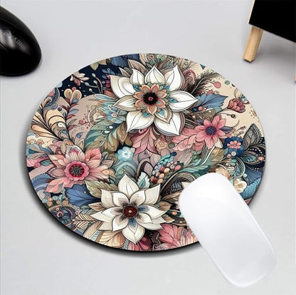 Floral Mandala Pattern Mouse Pad Round Non-Slip Rubber Mousepad Laptop Office Computer Decor Cute Desk Accessories Customized Design Mouse Pad