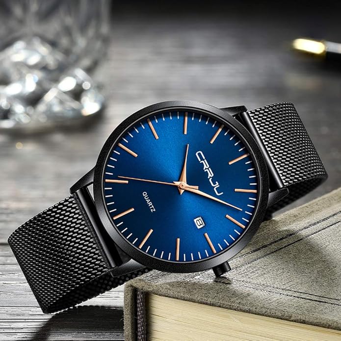 CRRJU Men's Minimalist Casual Luxury Auto Date Watches Fashion Business Japan Movement Quartz Waterproof Wristwatches for Men Stainsteel Steel Band Watch