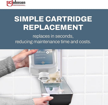 SC Johnson Professional Clear FOAM Dispenser and Refill Starter Kit, Wall Mount Soap Dispenser for Hand Soap, 1 Refresh Clear FOAM Hand Wash, 1 Liter Cartridge, 33.8 fl. oz., for Professional Use Only