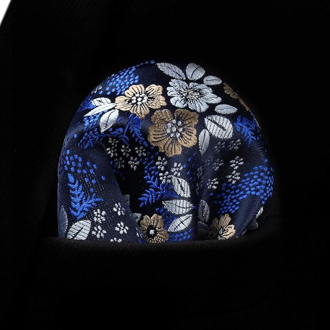 HISDERN Men Floral Ties Woven Classic 3.4" Necktie Set Formal Tie Pocket Square for Wedding with Handkerchief Gift Box