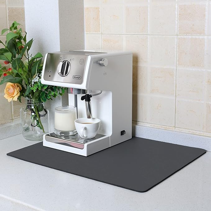 ZLR Coffee Mat - 16" x 20" Large Kitchen Hide Stain Absorbent Dish Drying Mat for Countertop - Easy to Clean Coffee Bar Mat for Espresso Machine and Spill Protection - Dark Gray