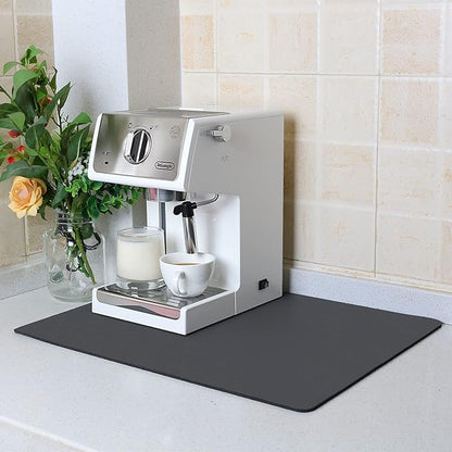 ZLR Coffee Mat - 16" x 20" Large Kitchen Hide Stain Absorbent Dish Drying Mat for Countertop - Easy to Clean Coffee Bar Mat for Espresso Machine and Spill Protection - Dark Gray