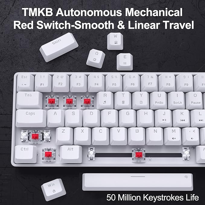 DIERYA T68SE 60% Gaming Mechanical Keyboard,Ultra Compact Mini 68 Key with Red Switches Wired Keyboard,Anti-Ghosting Keys, for Windows Laptops and PC Gamers,White