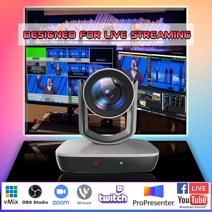 AVKANS NDI Camera, 20X Zoom 3G-SDI HDMI PTZ USB Web Camera with USB Video Output for Church Worship Live Events, PoE IP Livestream Video Camcorder for Video Production