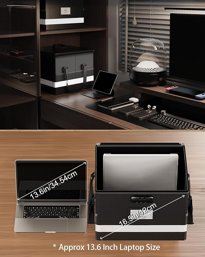 Oterri Large 2 Pack Fireproof Document Box With Lock, Portable File Safe Box Fireproof Waterproof For Hanging Letter&Legal Folders, Office Storage for Important Documents (Black)