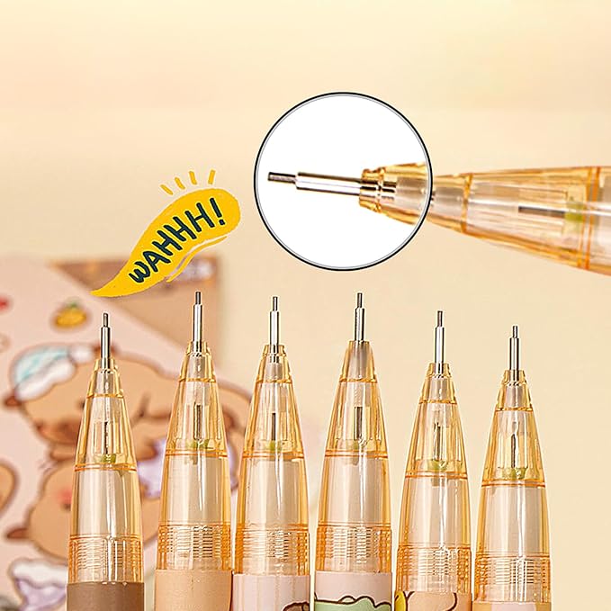 6Pcs Mechanical Pencils,Lead Refills,Erasers,Capybara School Supplies,Capybara Stationery Set,Kawaii Stationery Christmas Birthday Gifts,for Office School Supplies