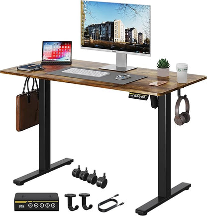 Electric Standing Desk Adjustable Height 40"x24" Stand Up Desk with Lockable Wheels Ergonomic Sit Stand Desk for for Work Office Home Computer Workstation (Rustic Brown)