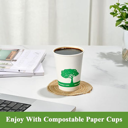 Vplus 270 Pack Compostable Paper Cups, 12 oz Biodegradable Disposable Paper Coffee Cups, Eco-friendly Hot Drinking Cups for Party, Picnic,Travel,and Events