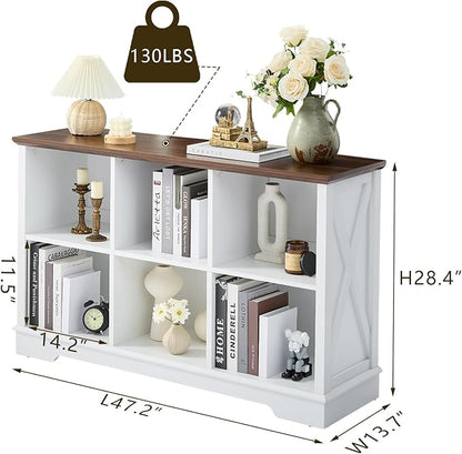 Book Shelf, 6 Cube Storage Organizer, 2-Tier Open Shelf Wooden Bookcase, Freestanding Wood Cube Storage Bookshelf for Bedroom, Living Room, Home Office (White)