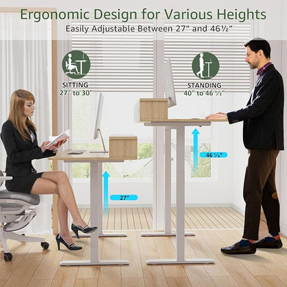 2-Tier Height Adjustable 45" Electric Standing Desk - Upgraded Ultra Durable Home Office Large Rectangular Computer Table or Laptop Sit Stand Workstation - Maple