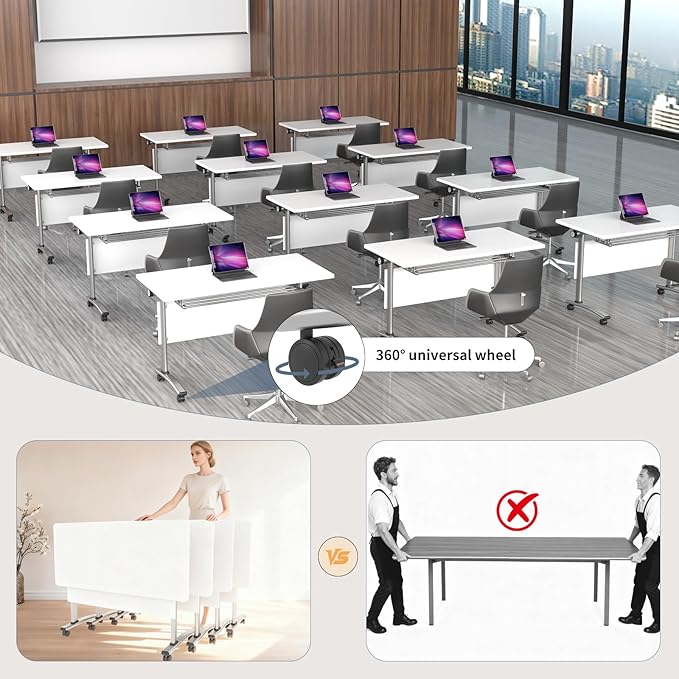 Conference Table, Folding Conference Room Table Meeting Tables, Flip Top Training Table Foldable Conference Tables with Wheels for Office, Conference Room, School (2 Pack C, 63 x 23.6 x 29.5 inch)
