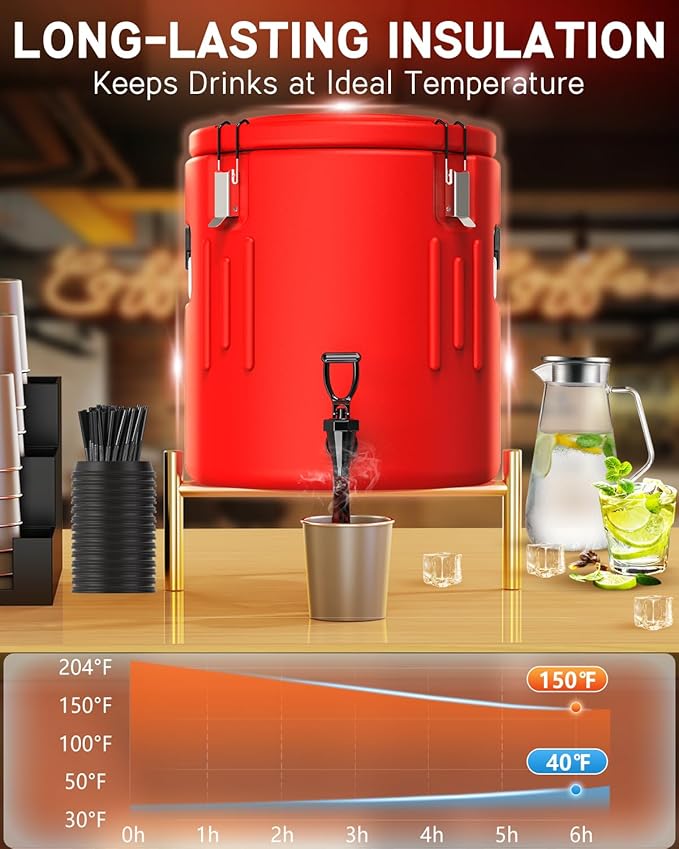 Insulated Beverage Dispenser 5 Gallon - Ice and Hot Drink Dispenser with 304 Stainless Steel Interior and Spout, Portable Hot Water Dispenser, Outdoors Cooler Jug for Camping Party Sports,N9