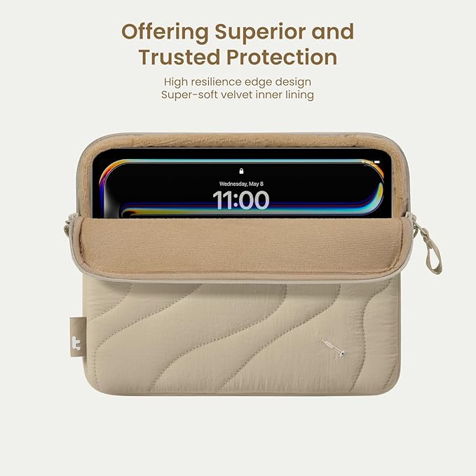 tomtoc 360 Protective Puffy Tablet Sleeve for 11-inch iPad Pro 2025 (M5/M4/(4th/3rd/2nd/1st Gen), 11-inch iPad Air (M3/M2 with Magic Keyboard/Smart Keyboard Folio, Quilted Soft Puffer iPad Case Bag