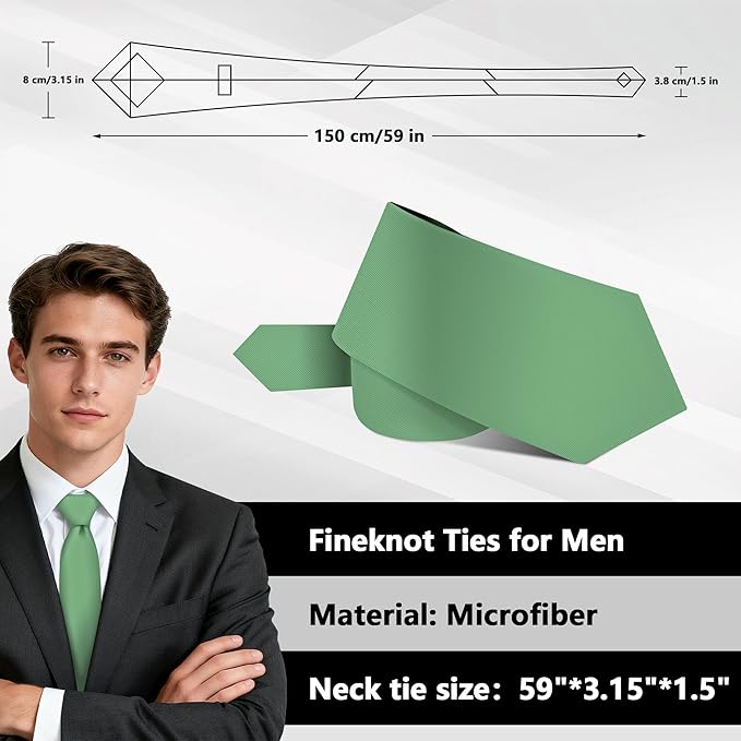 Fineknot Black Ties for Men, Formal Neckties for Men, Solid Color Mens Ties for Business, Wedding, Party, Mens Neck Tie