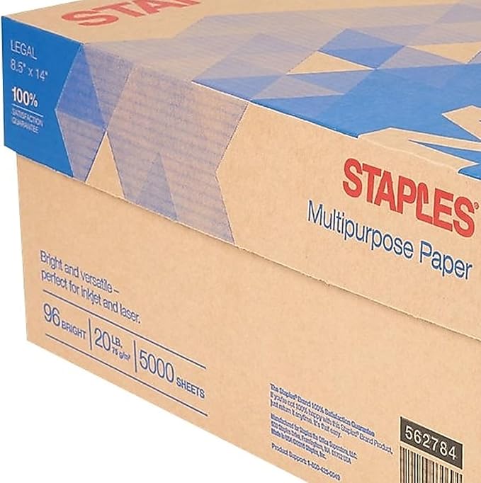 STAPLES Multipurpose Paper, 8 1/2 inch x 14 inch, Case