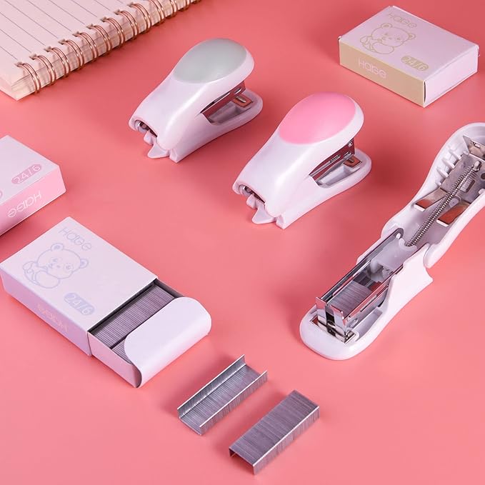 NEBURORA Mini Effortless Desktop Staplers with 400 Standard 26/6 Staples, 2-24 Sheet Capacity, Includes Built-in Staple Remover, Cute Stapler Gift for Student and Office Use, 3 Colors Options (Green)