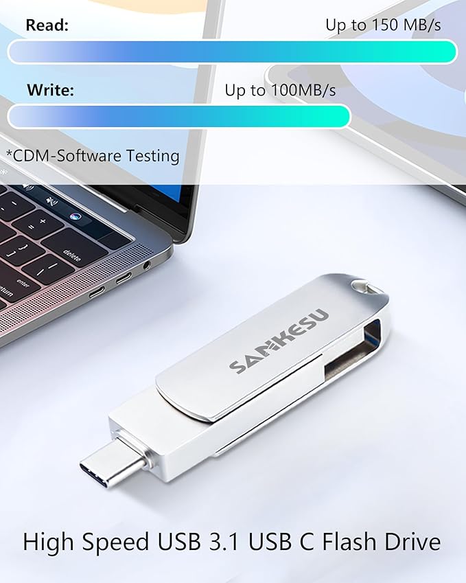 256GB USB C Flash Drive 3.1,Read Speed Up to 150MB/s, USB A and Type C OTG USB Thumb Drive, Dual Memory Sticks Compatible with Android Phones/PC/Laptop/Macs(Silver)
