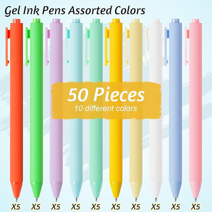 Crtiin 50 Pcs Gel Ink Pens Bulk, Black Ink 0.5mm Fine Point Retractable Pen Smooth Writing Office School Supplies for Teacher Server Operation Christmas Charity Donation Thanksgiving (Macaron)