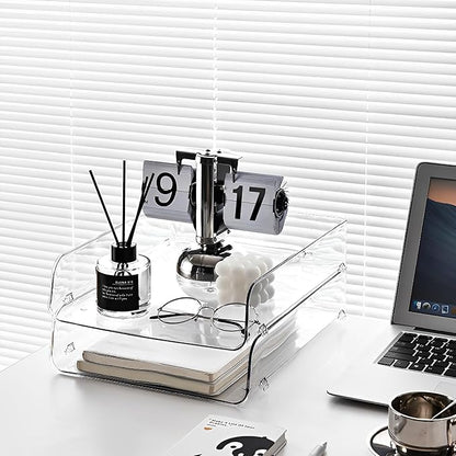 Gagee 4 Pack Clear Stackable Paper Organizer, Office Desk Organizer for Notes, Pens, File, Document, A4 Paper Holder