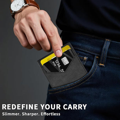 Wallet for Men Slim RFID Blocking-Metal Smart Pop-Up Credit Card Holder with 2 ID Windows, Holds 8-10 Cards,Bifold Minimalist Front Pocket Wallet & Money Clip,Men's accessories (Black)