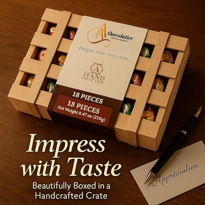 Andy Anand Chocolatier European liqueur Flavored Dark Chocolate Bottles - Filled with Top-Shelf Liquor, Gluten Free Assorted Liquor Flavors, Liqueur Center Filled Chocolate in Wooden Gift Box (18Pcs)