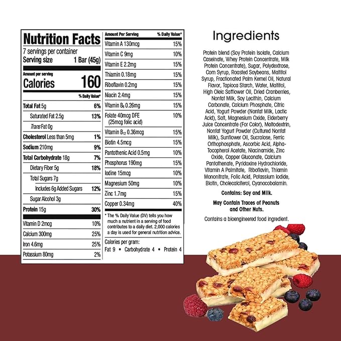 BestMed - High Protein Nutrition Bar - Low-Carb, 15g Protein, Low Sugar, High Fiber, Low Calorie, Meal Replacement Bar (Double Berry, 1 Box - 7 Count)