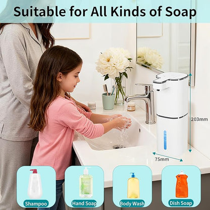 Automatic Soap Dispenser Touchless, Wall Mounted Smart Soap Dispenser, USB Rechargeable, 4 Adjustable Levels, 14.2oz / 420ml Large Capacity, for Bathroom, Kitchen, School (White, Foaming)