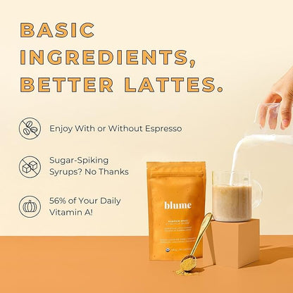 Blume Pumpkin Spice Latte - Superfoods Powdered Latte - Syrup free, Organic & Vegan Latte - 25 Servings (125g)