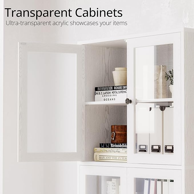 IRONCK Bookcases and Bookshelves with Doors, 79.1" Tall Bookshelf with 2 Drawers, 4-Tier Shelf with Acrylic Doors, Large Storage Cabinet for Home Office, Living Room, Kitchen