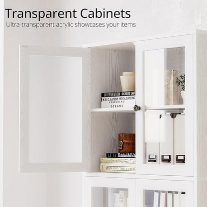 IRONCK Bookcases and Bookshelves with Doors, 79.1" Tall Bookshelf with 2 Drawers, 4-Tier Shelf with Acrylic Doors, Large Storage Cabinet for Home Office, Living Room, Kitchen