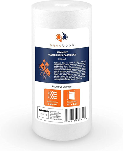 Aquaboon 5 Micron 10 x 4.5 Whole House Water Filters Cartridges Replacement Set of Carbon & Sediment Filters Compatible with FXHTC, DGD-5005, 2 Pack