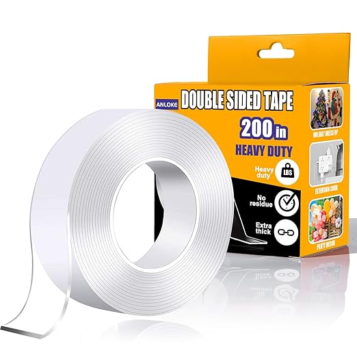 Double Sided Tape Heavy Duty, 1.2 Inchx 200 Inch ，Extra Large Nano Double Sided Adhesive Tapefor Walls, Carpets, and Posters - Removable Reusable, Washable,(16.65FT)…